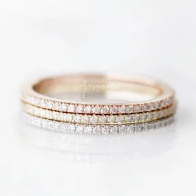 Petite Half Eternity Diamond Wedding Band- 10K/ 14K/ 18K Solid Yellow Gold