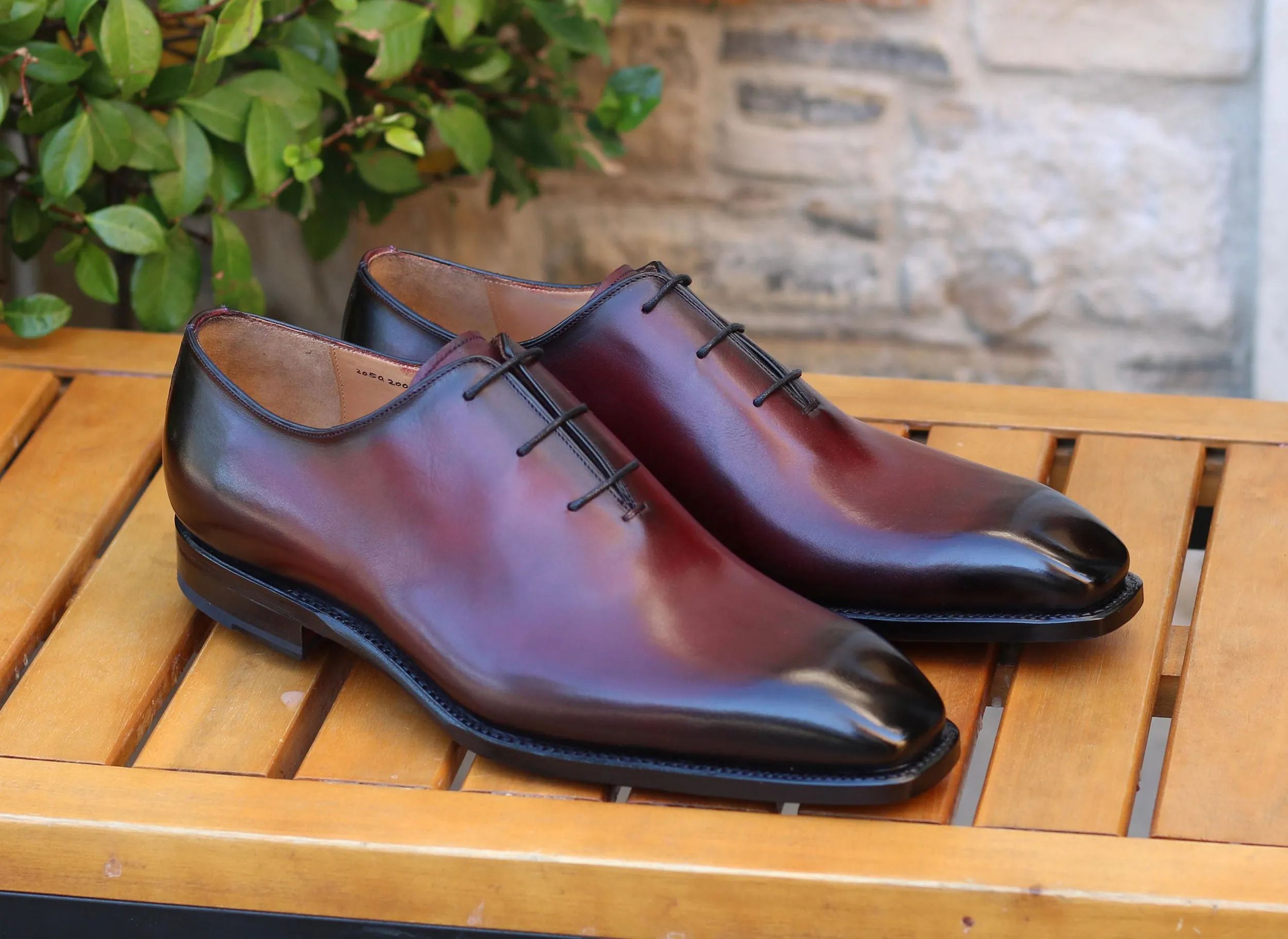 "Jason Sr" Burnished Calfskin Lace-Up Oxford Burgundy