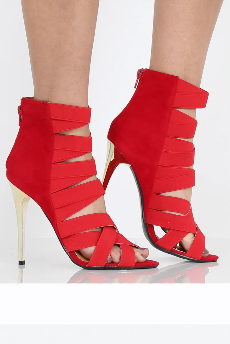 Red suede Strappy Elasticated Heels- Heaven