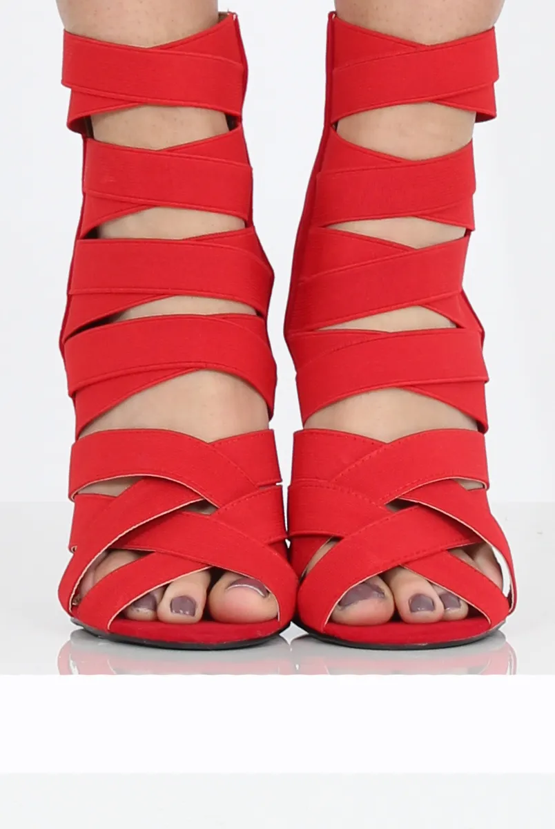 Red suede Strappy Elasticated Heels- Heaven