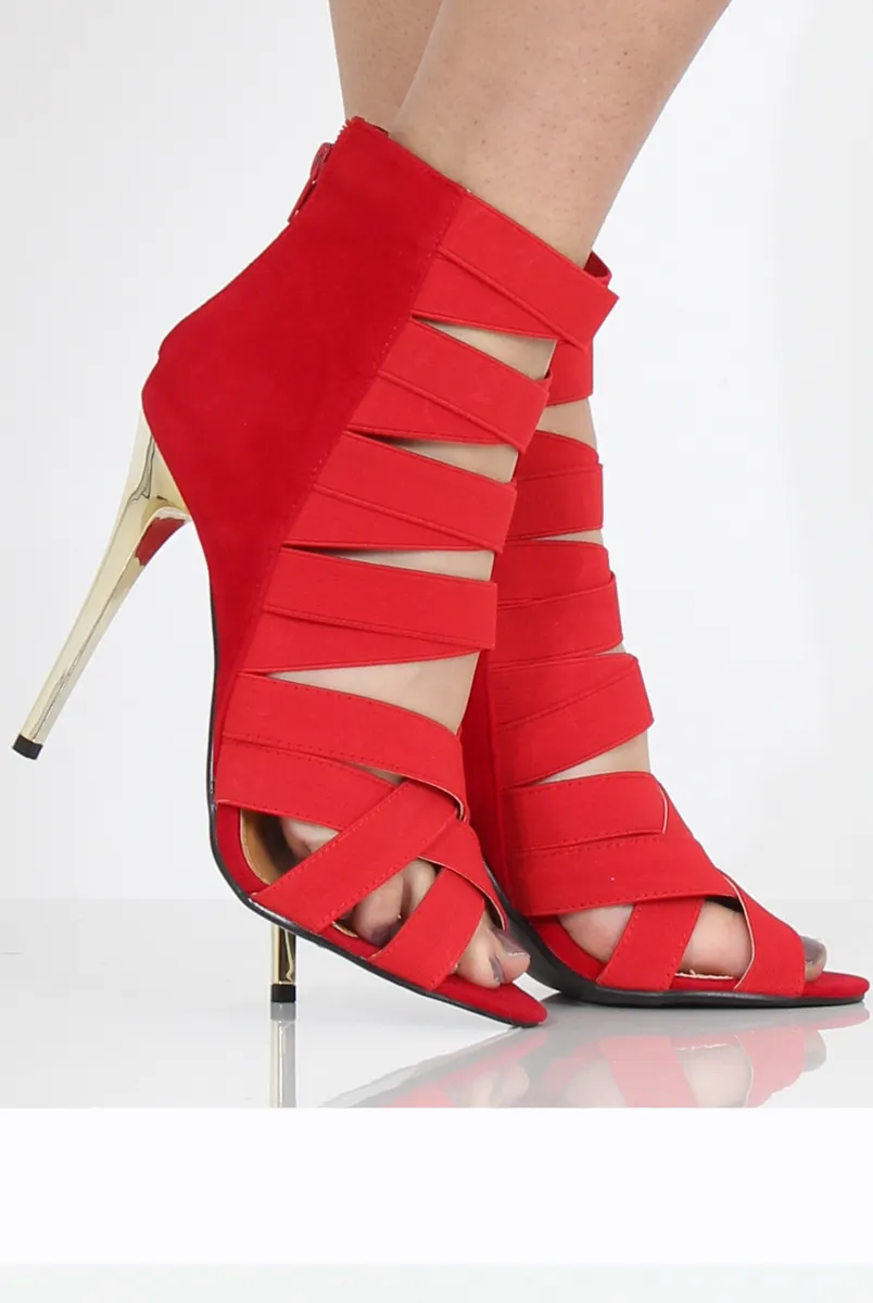 Red suede Strappy Elasticated Heels- Heaven