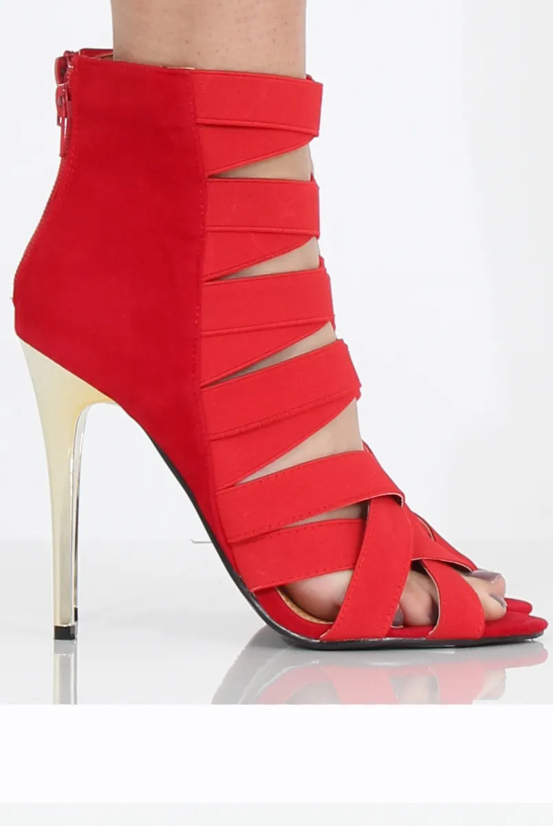 Red suede Strappy Elasticated Heels- Heaven