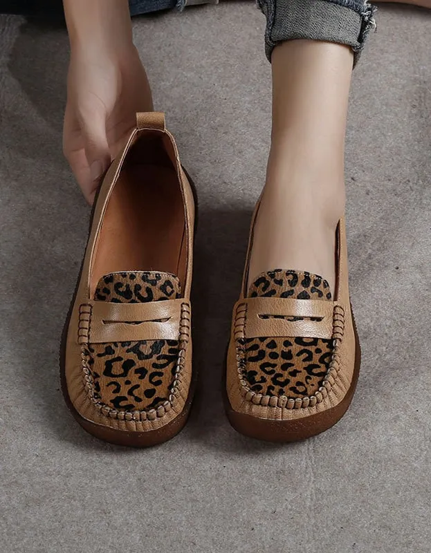 Retro Leather Leopard Flat Comfortable Loafers