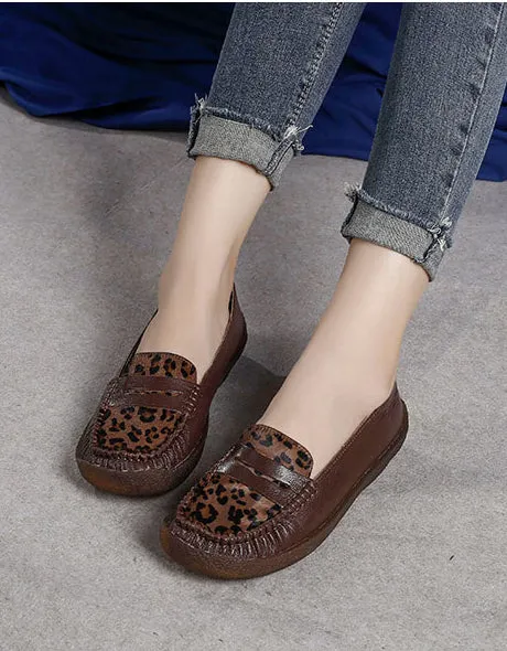 Retro Leather Leopard Flat Comfortable Loafers