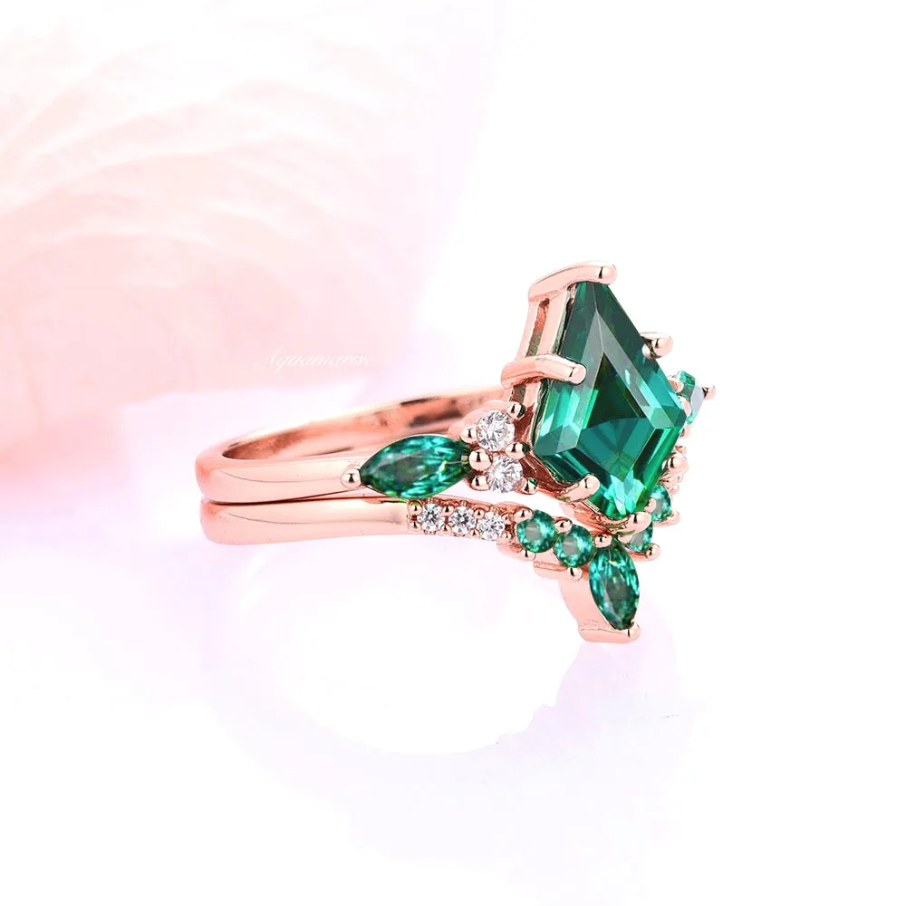 Skye Emerald Engagement Ring Set- 14K Solid Rose Gold