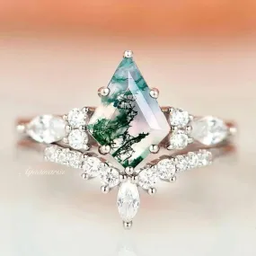 Skye Green Moss Agate Engagement Ring Set- 14K White Gold