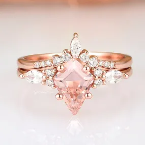 Skye Morganite Engagement Ring Set- 14K Solid Rose Gold