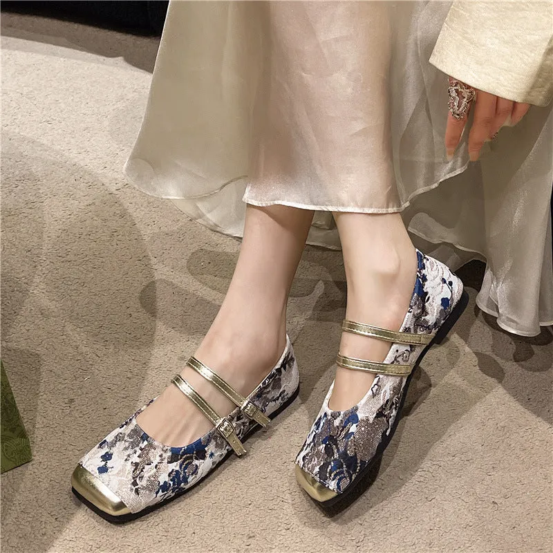 Temperament Printed Elegant Double Buckle Soft Sole Shoes