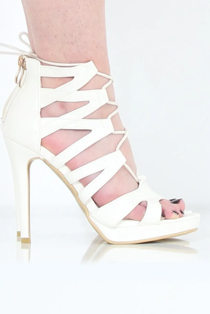 White Caged Platform Heels - Angelica