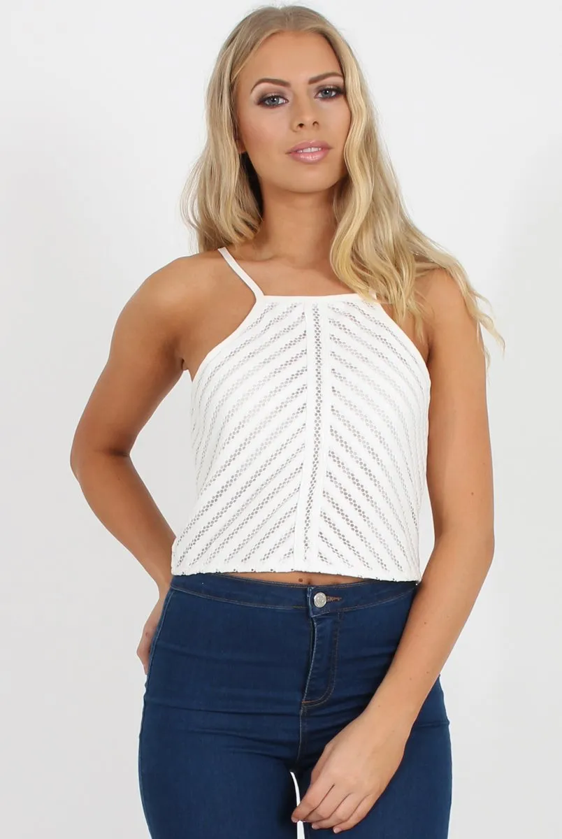 White Crochet Detail Crop Top - Tammy